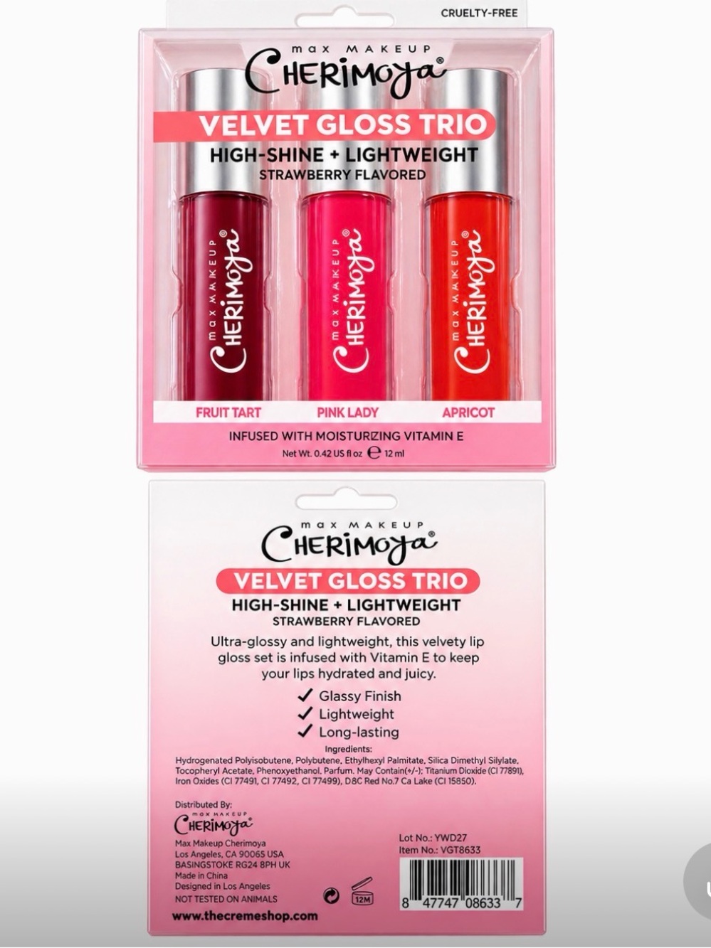 Max Makeup Cherimoya Velvet Gloss Trio — Pink, Berry & Apricot Shades